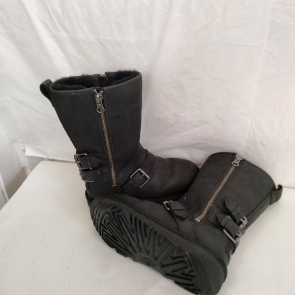 UGG Kids Kaila Boot size 13 Black Leather Shearling Lined - Picture 6 of 16